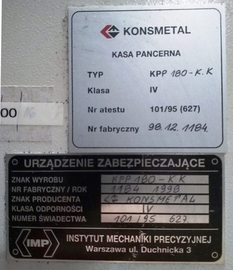 Sejf kasa pancerna Konsmetal KPP180-K-K z dodatkową półką