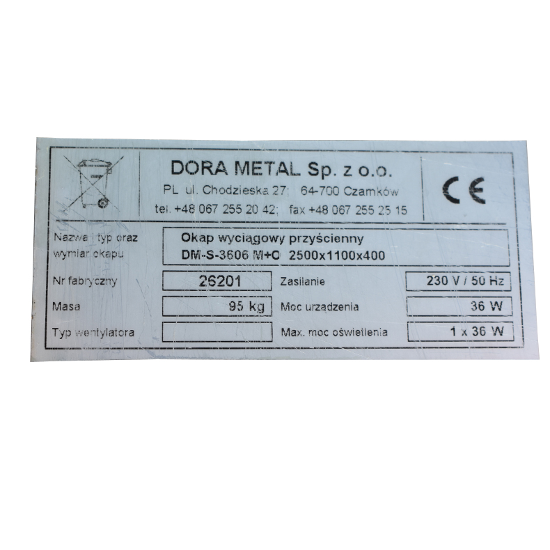 Okap gastronomiczny Dora Metal DM-S-3606 250x110x40(H)