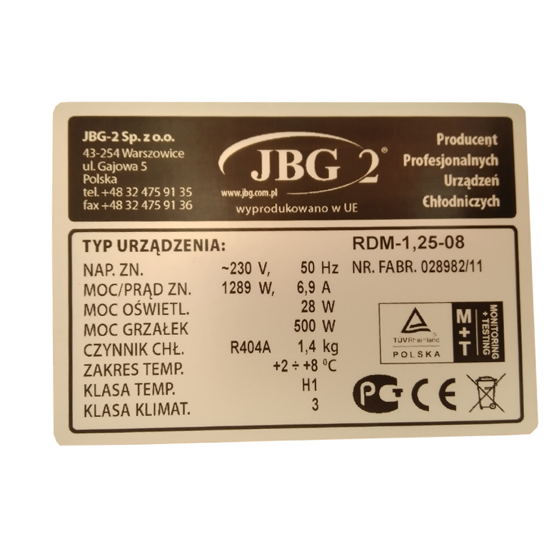 Witryna chłodnicza 125 cm JBG2 RDM 1.25-08