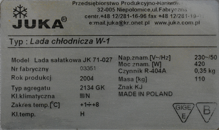Lada chłodnicza sałatkowa Juka W1 71-027 stal nierdzewna