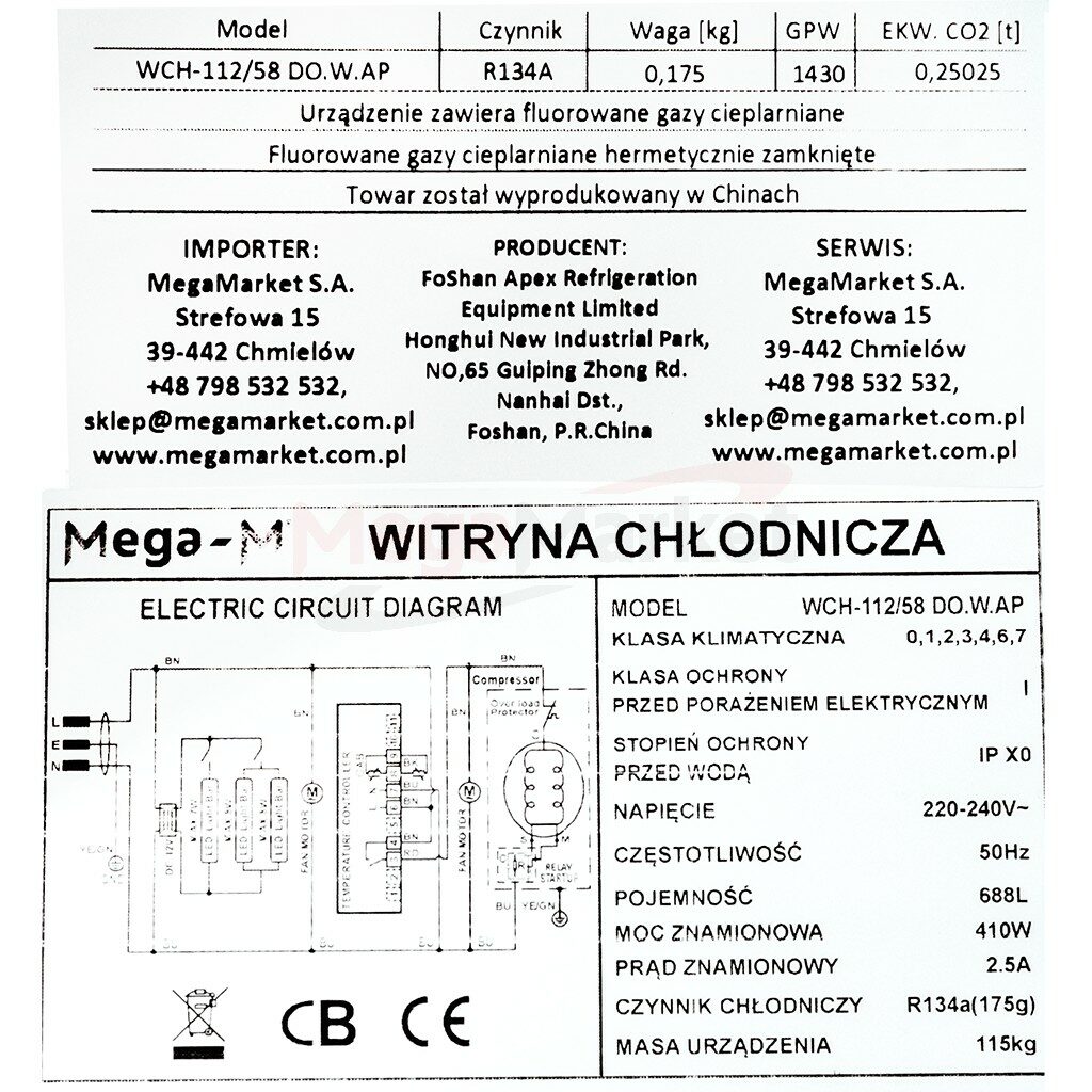 Witryna chłodnicza Mega-M 688L WCH-112/58 DO.W.AP