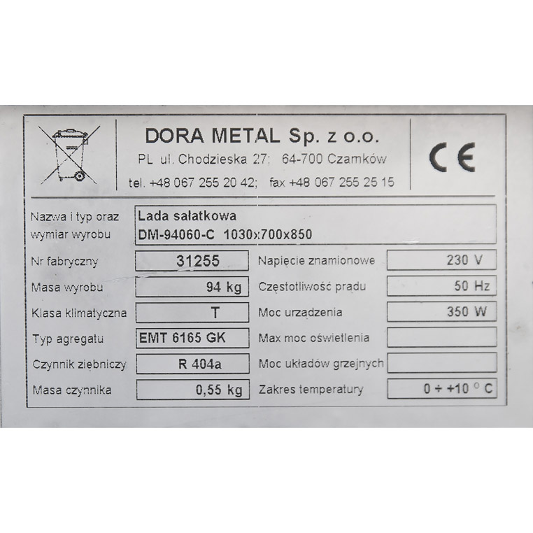 Witryna lada sałatkowa chłodnicza z nadstawką Dora Metal DM-94060C