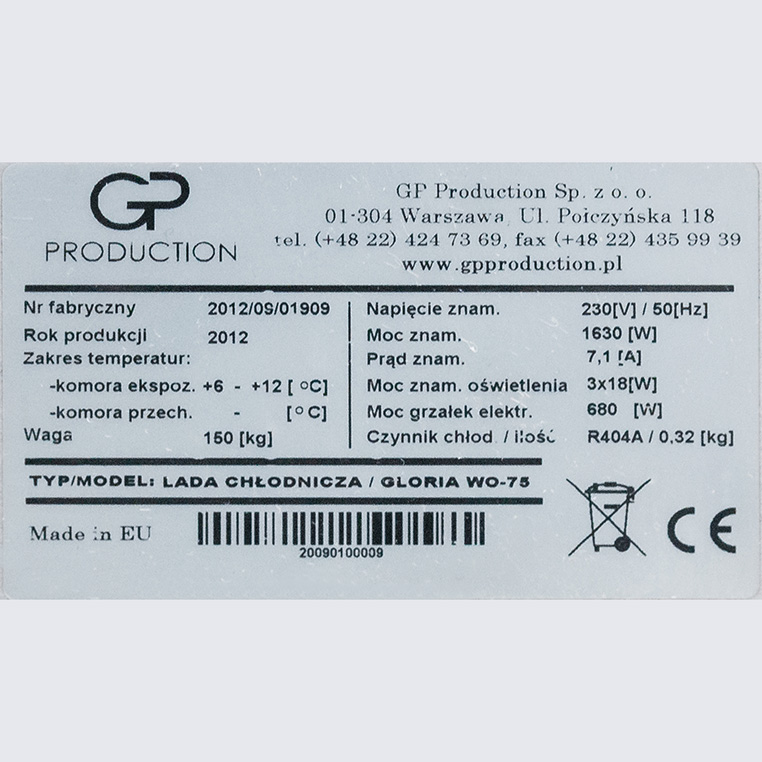 Witryna cukiernicza 75cm GP Production Gloria WO-75