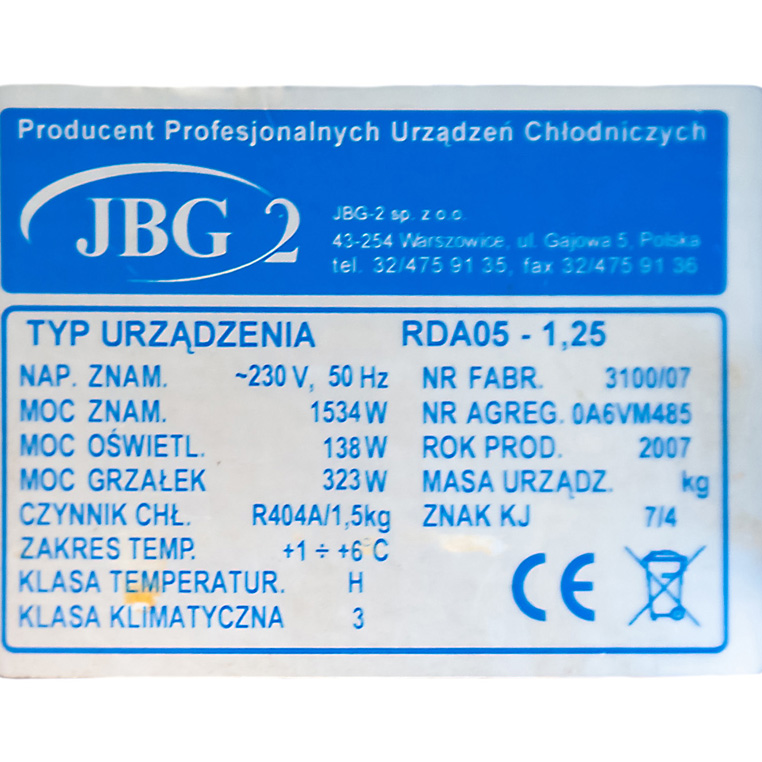Witryna chłodnicza 125 cm JBG2 RDA 1,25