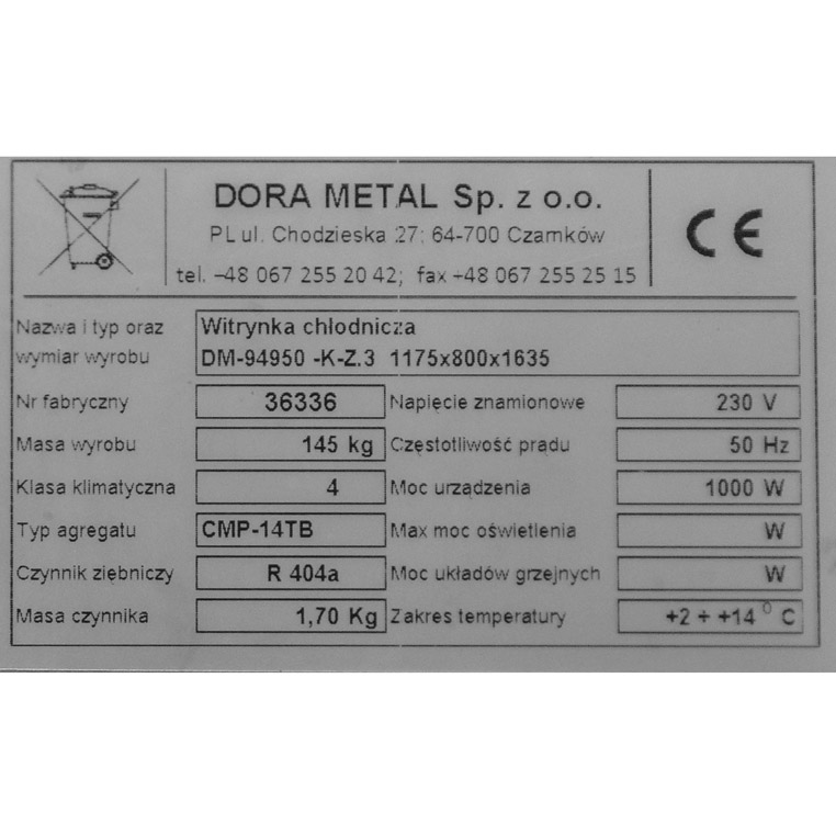 Witryna chłodnicza Dora Metal 117,5x80x163,5