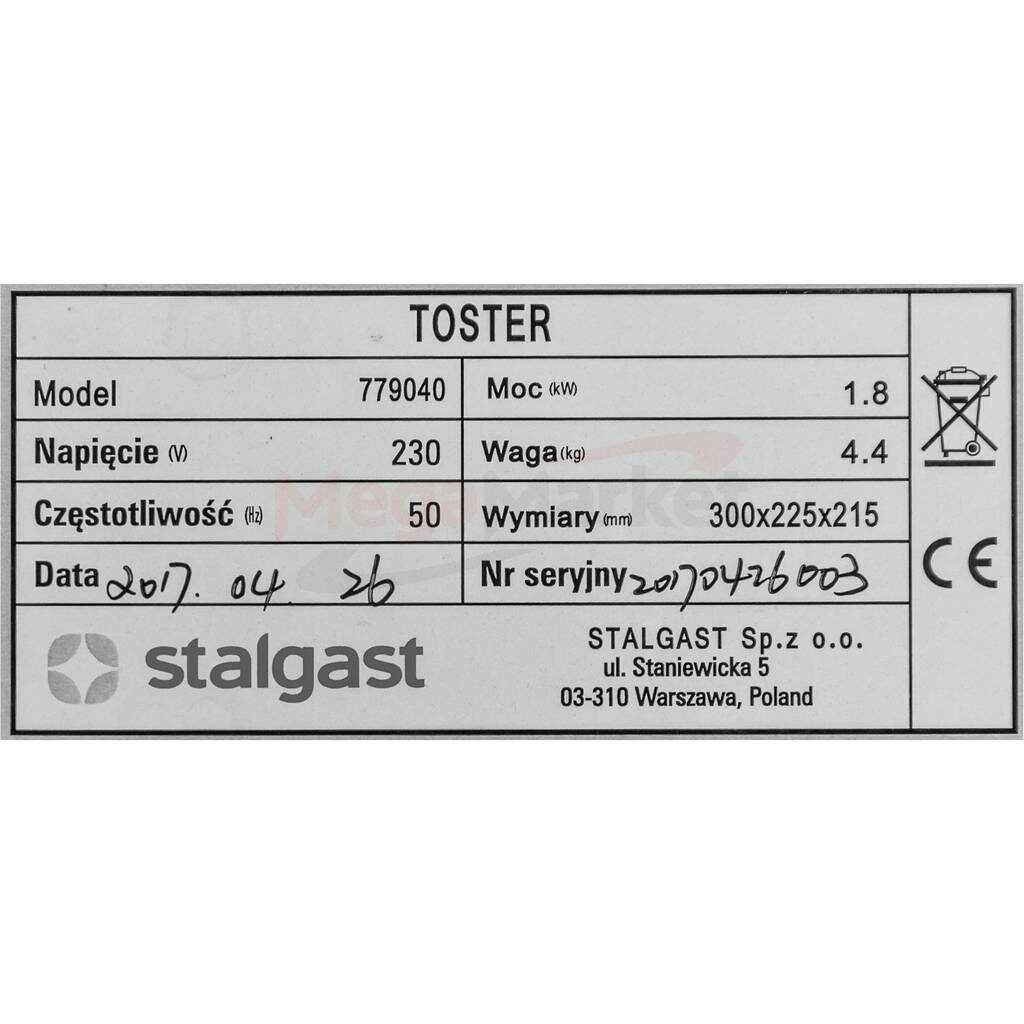Toster opiekacz elektryczny Stalgast 779040