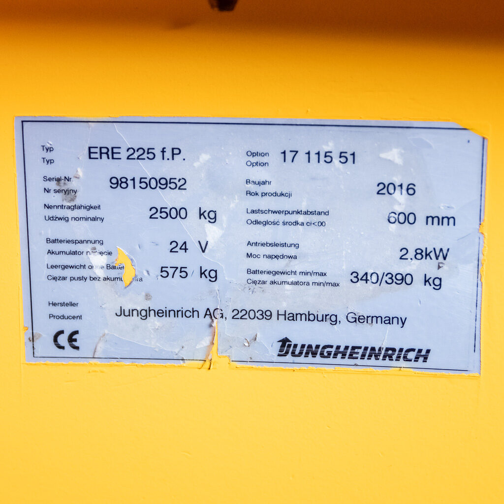Wózek paleciak elektryczny Jungheinrich ERE 225 2016r