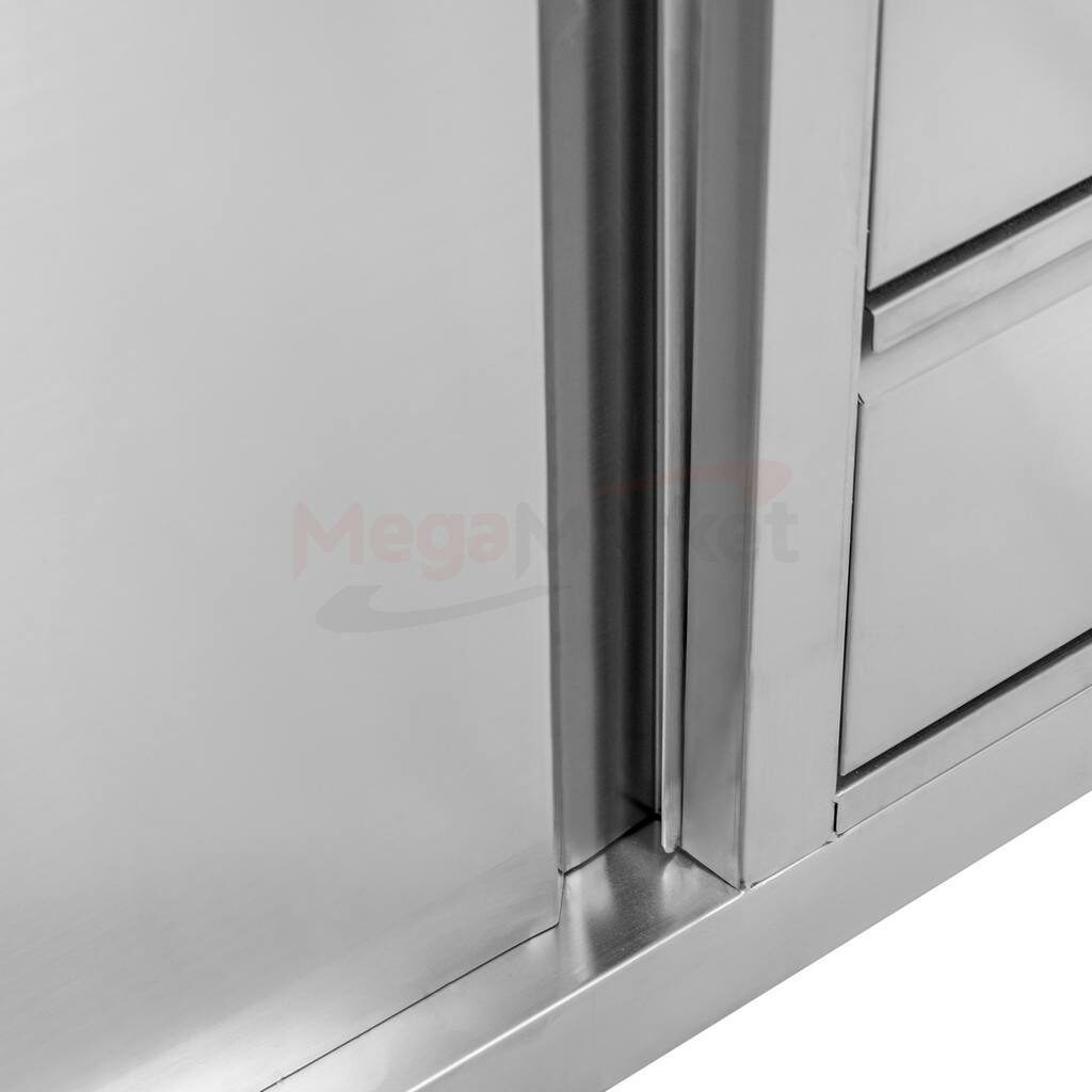 Stół gastronomiczny Mega-M 160/60/85 ze stali nierdzewnej z szufladami i przesuwnymi drzwiami drzwi