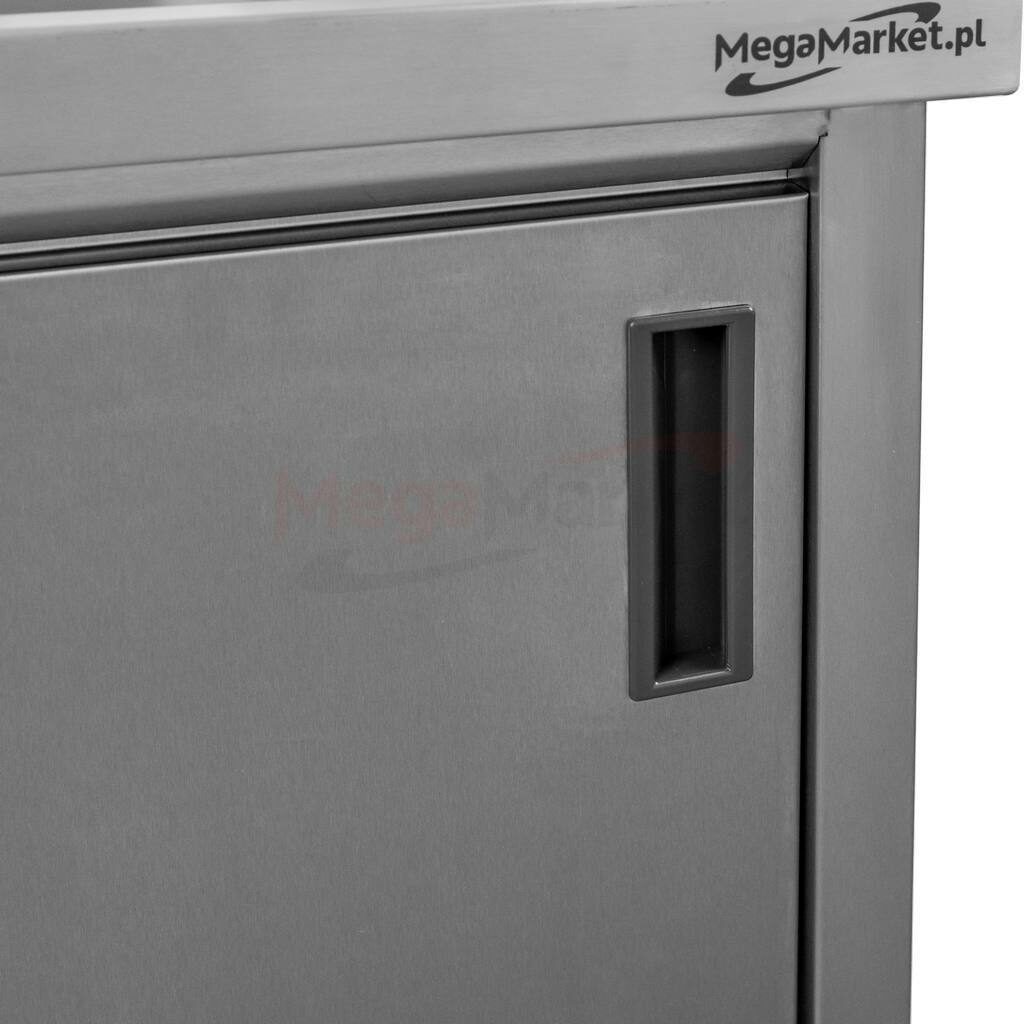 Drzwi przesuwne w zlewie z szafką i ociekaczem do gastronomii zapleczy kuchennych Mega-M 120x60x85